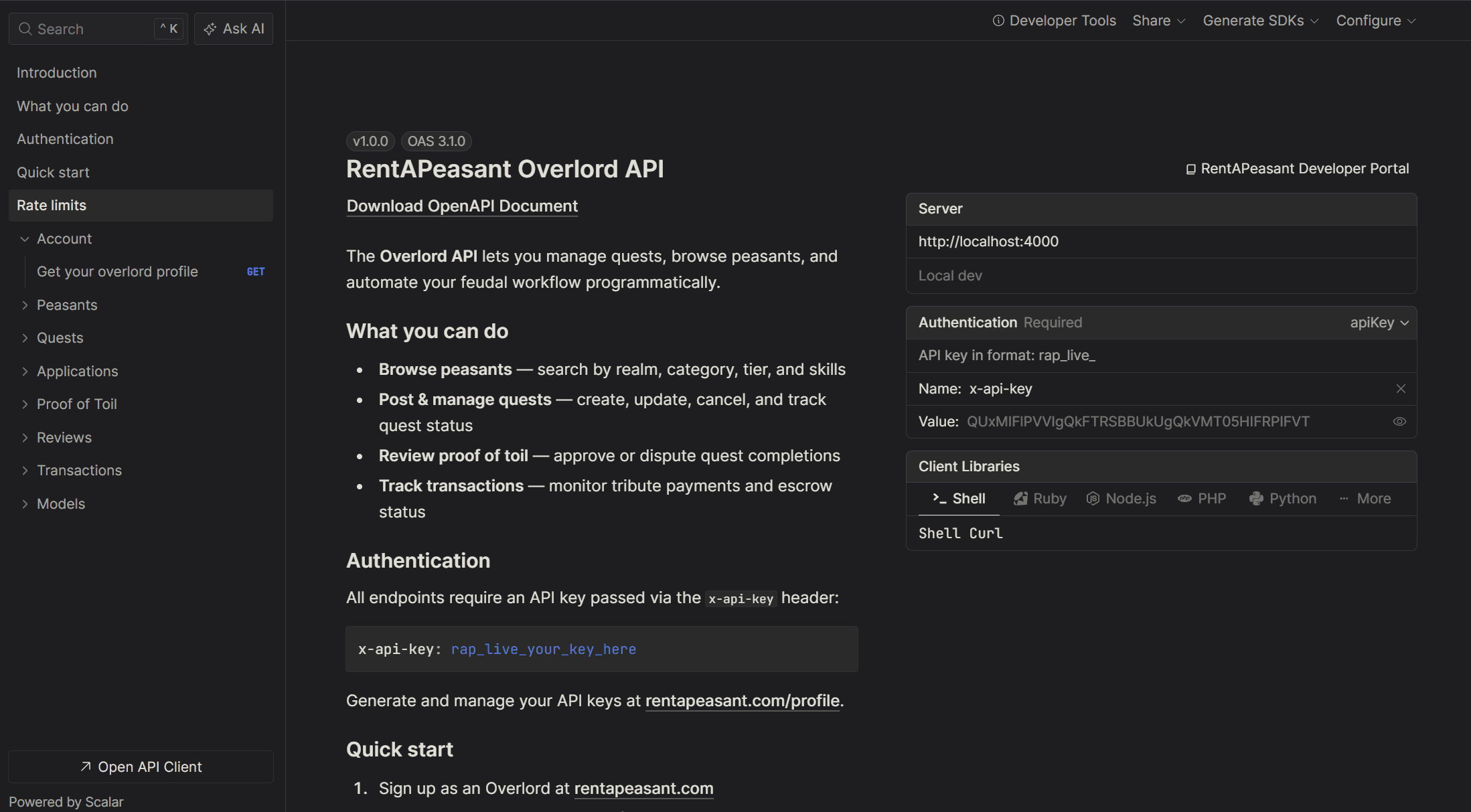 RentAPeasant Overlord API Documentation